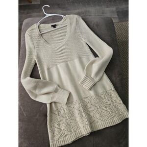 A New Approach Boho Cream Tunic Sweater Pointelle Crochet Detail Size Large